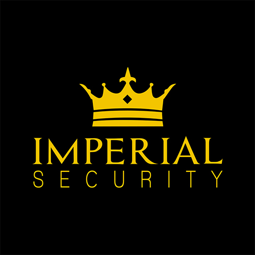 Imperial security logo, black background, yellow branded coloured logo.
