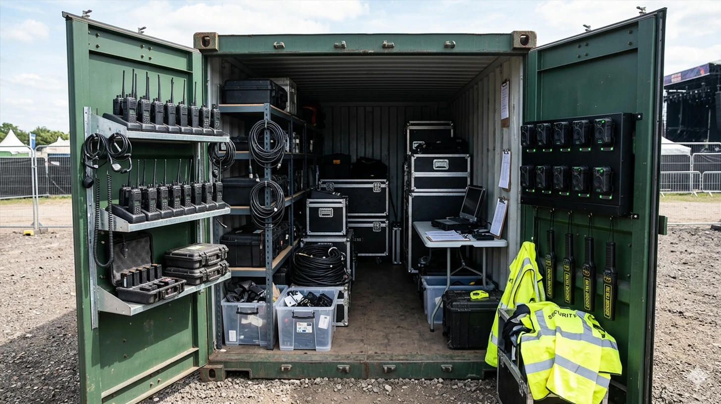 Container with electrical technology equipment used at festivals